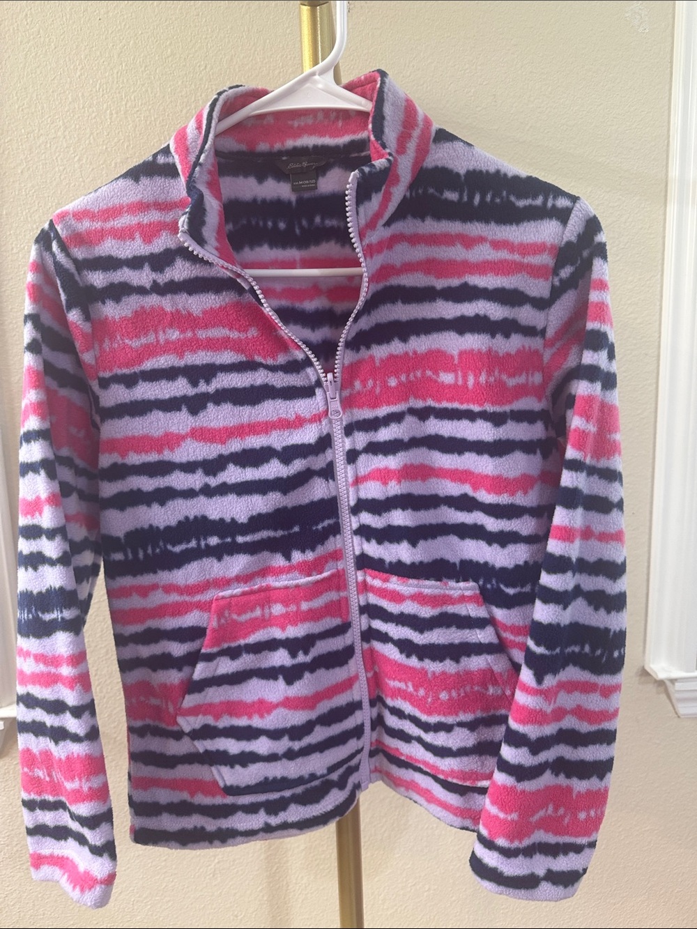 Eddie Bauer Girls Pink Purple Black Striped Fleece Zip Jacket